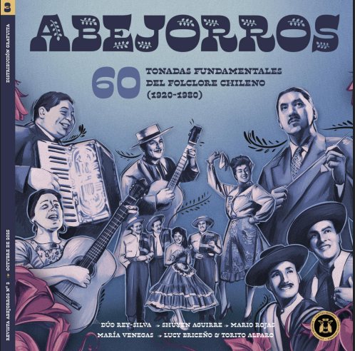 Portada de la tercera edición de la Revista Abejorros: 60 tonadas fundamentales del folclore chileno (1920-1980)
