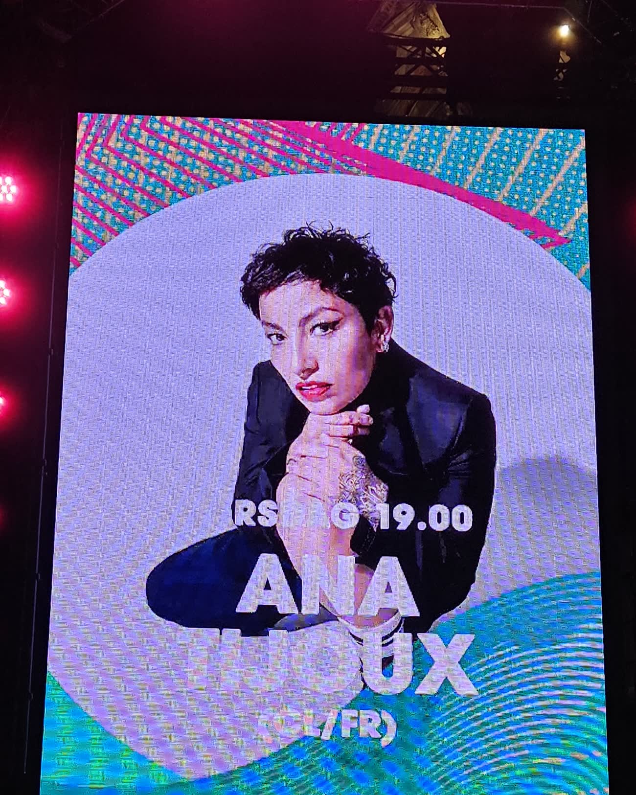 Pantalla del Malmöfestivalen anunciando el concierto de Ana Tijoux (CL/FR) a las 19.00