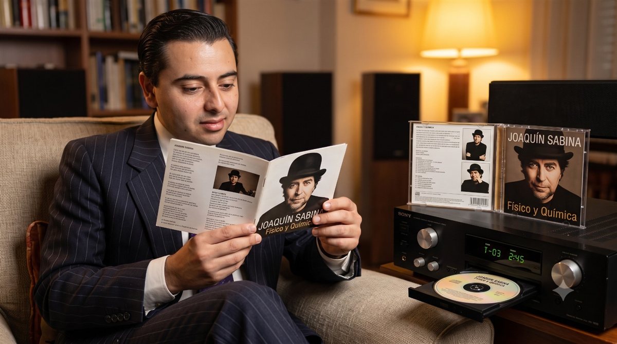 Leyendo el libreto de un disco de Joaquín Sabina